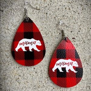 Buffalo plaid mama bear earrings